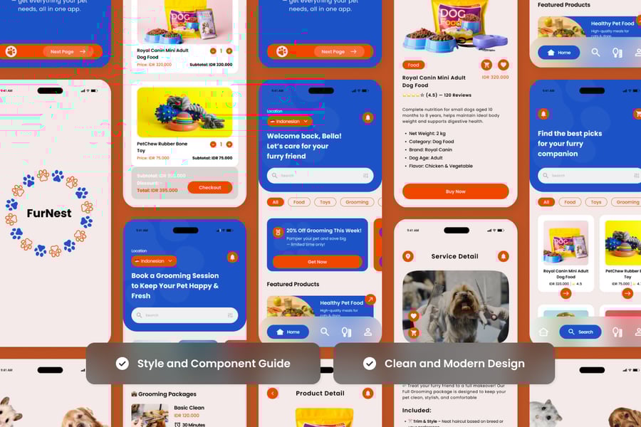 蓝色宠物店应用APP UI Kit素材包