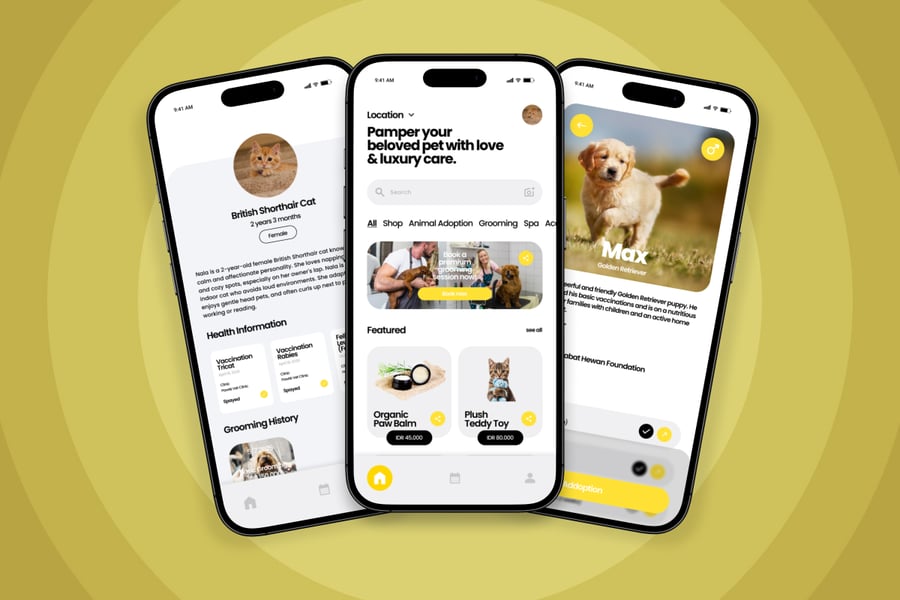 明亮的黄色宠物美容应用APP UI KIT素材包