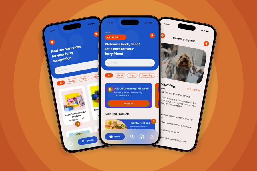 蓝色宠物店应用APP UI Kit素材包