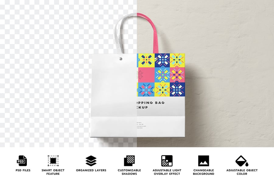 多种角度的购物袋模型PSD样机素材包