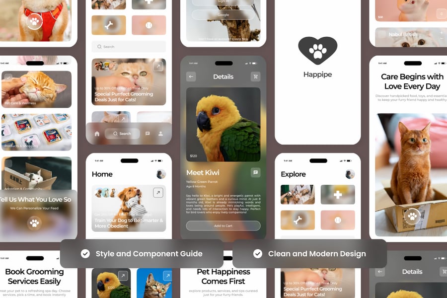白色干净的小动物服务应用APP UI KIT