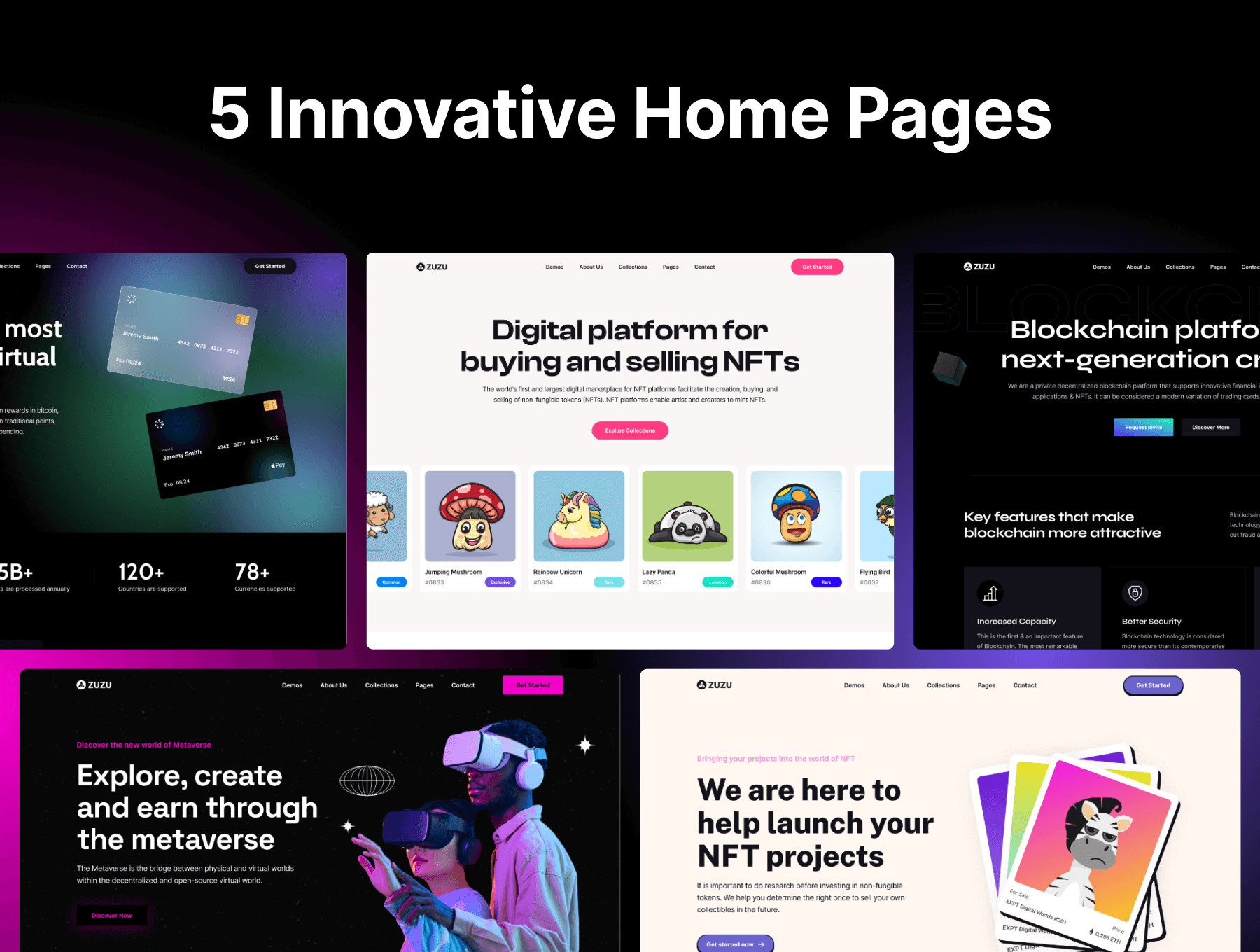 5个用于NFT数字相关的深色网页素材模板