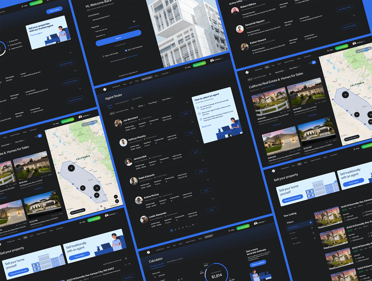 高效设计利器！50个漂亮简洁的蓝色房地产后台管理UI界面素材包