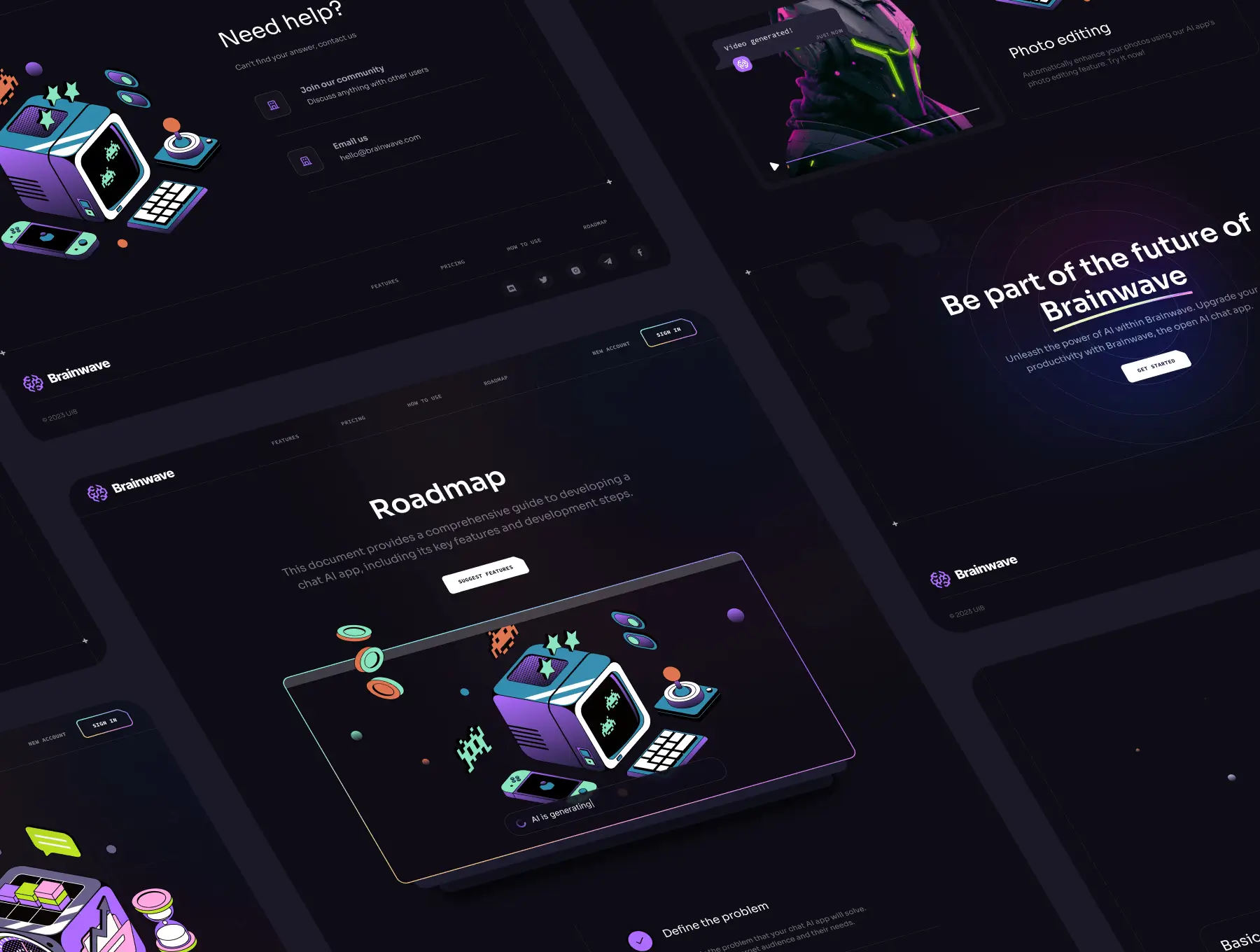 44个暗黑风格AI项目落地网页素材包