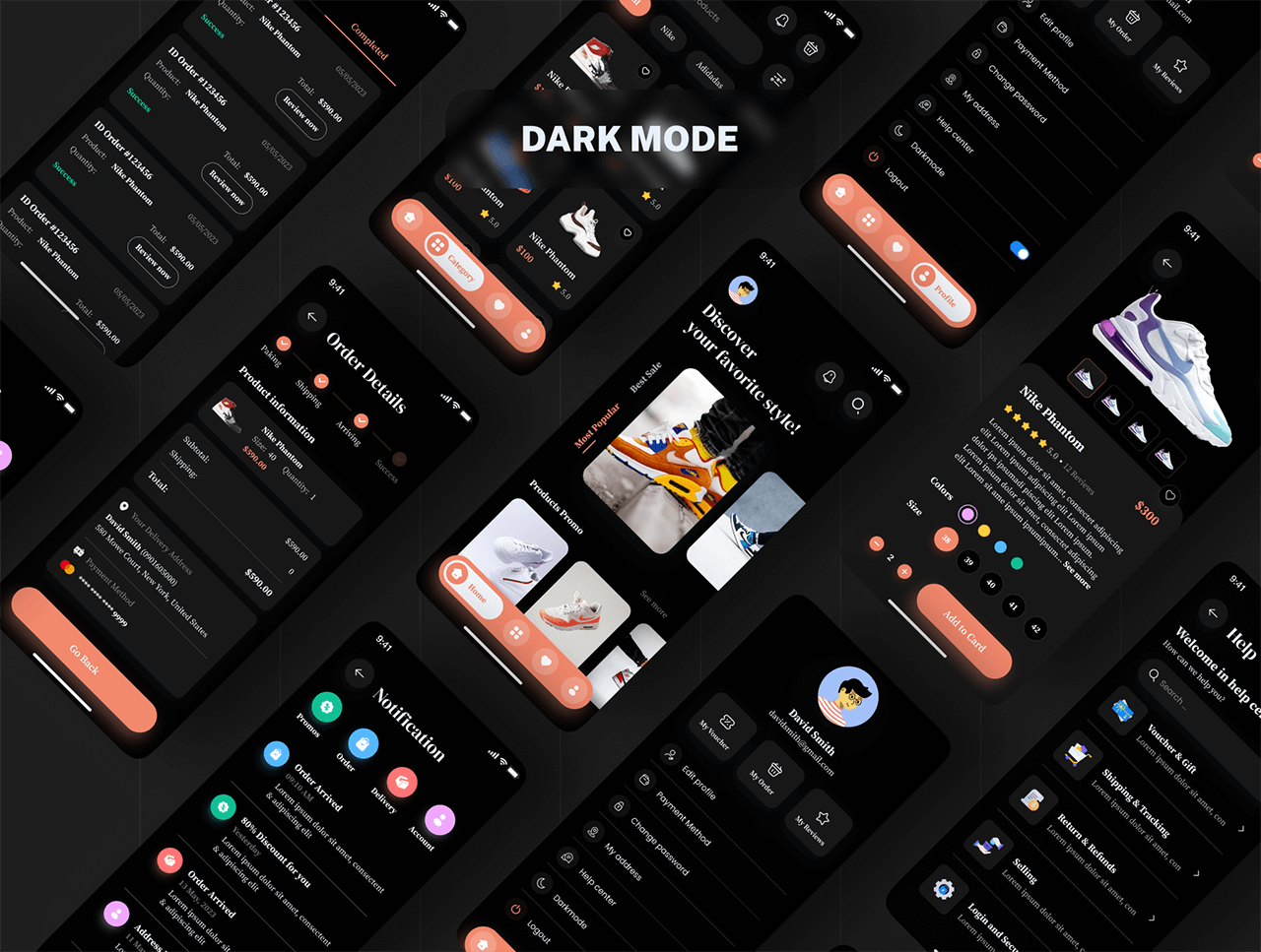 100个设计极简的卖鞋电商主题UI素材包，明暗双模，效率飙升！