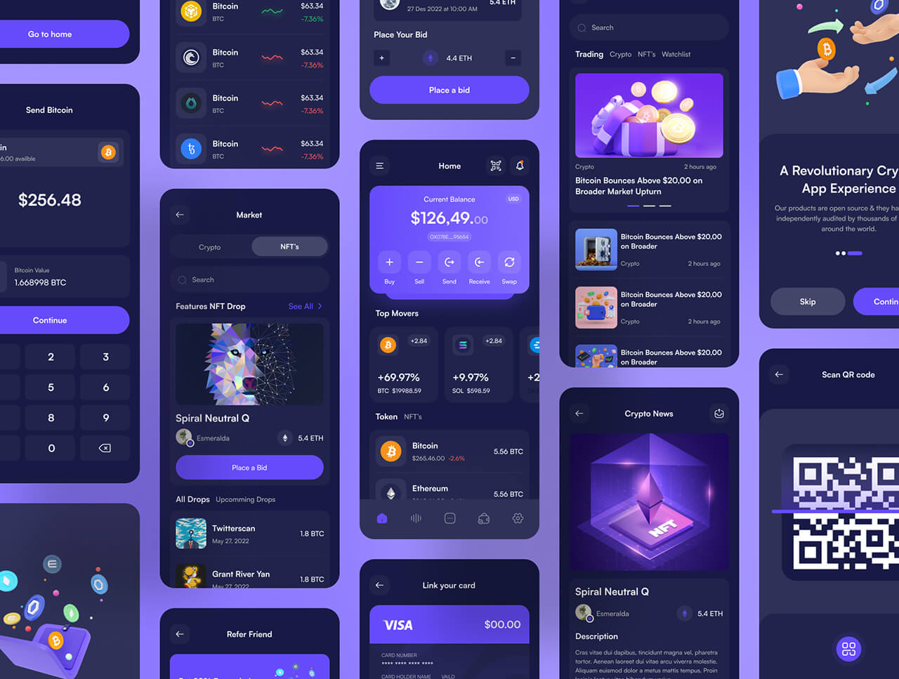 140个漂亮的紫色加密货币稳定币虚拟币主题APP UI 界面素材，让你的设计飞升