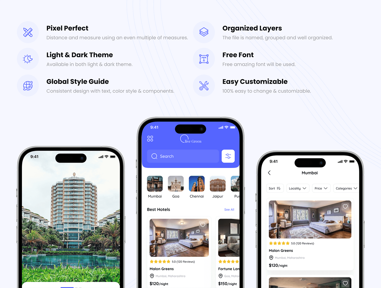 65个Figma专属酒店预订体验UI素材（亮/暗双主题）