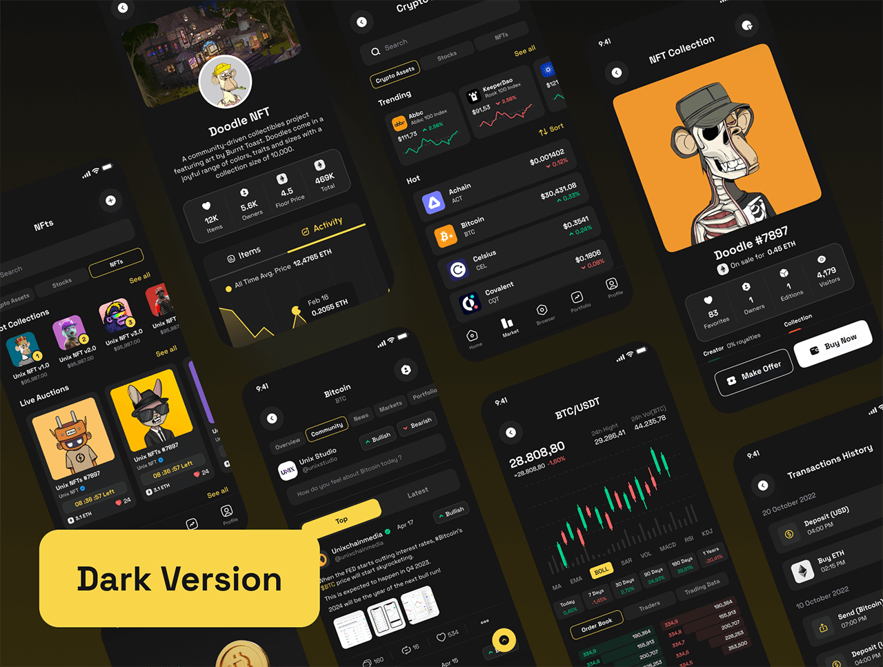 200个设计极简的加密钱包 UI 素材包，双主题，高效设计终极利器