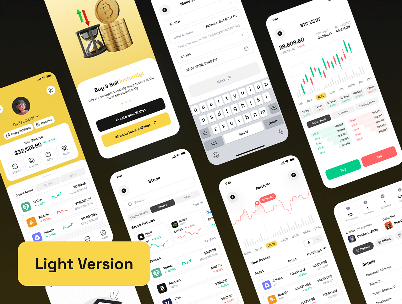 200个设计极简的加密钱包 UI 素材包，双主题，高效设计终极利器
