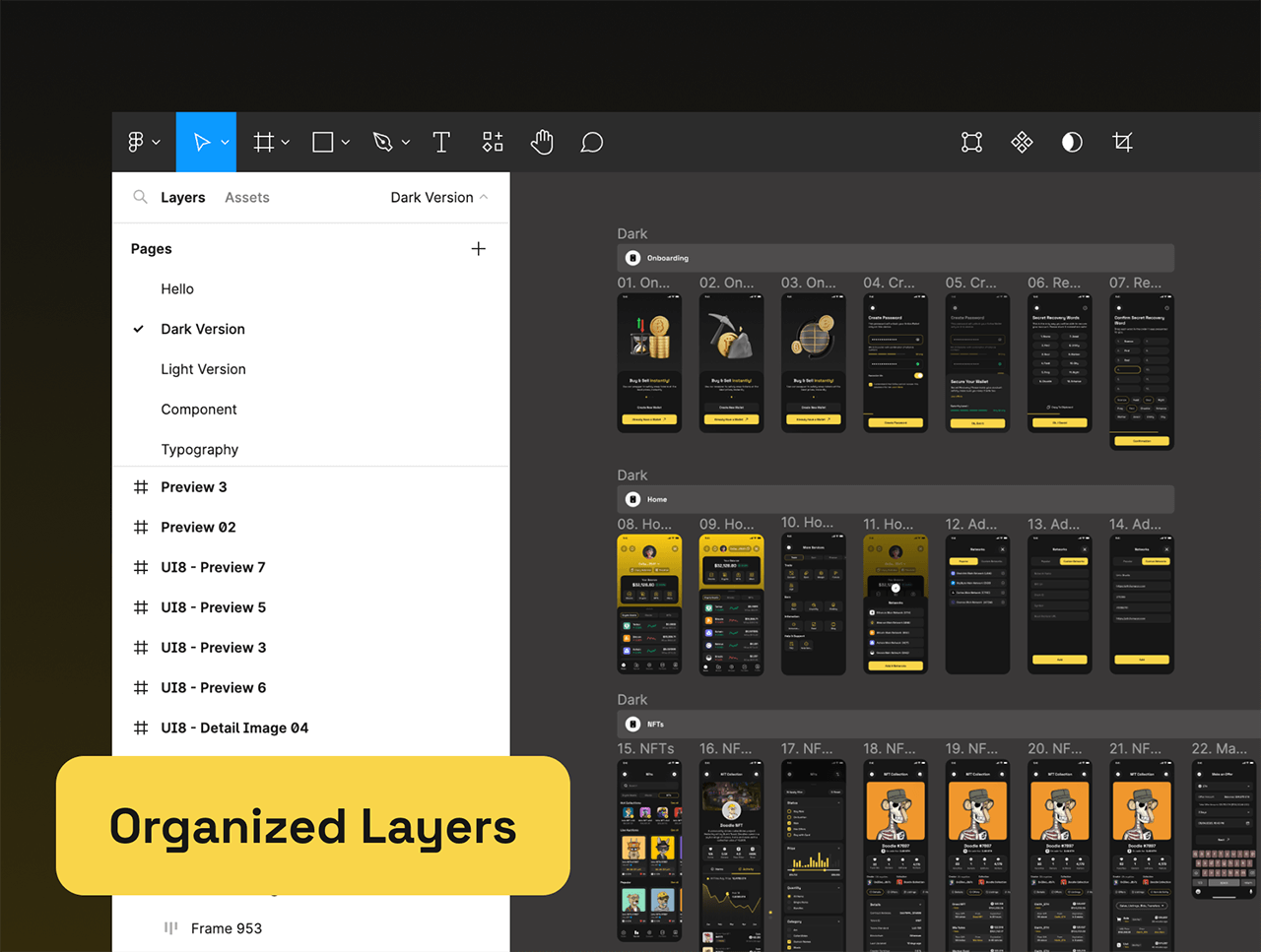 200个设计极简的加密钱包 UI 素材包，双主题，高效设计终极利器