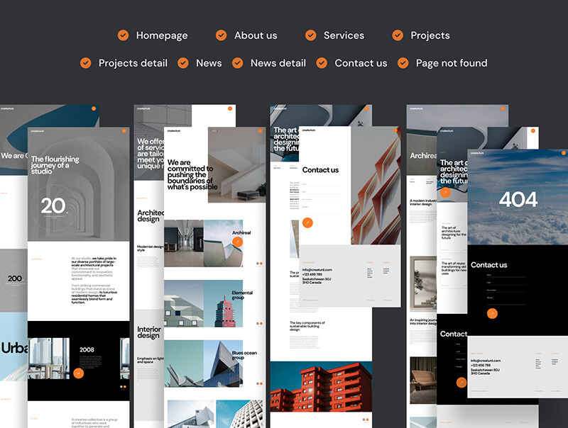 18个高级橙黑搭配高端建筑风格网站模板，简洁现代值得拥有