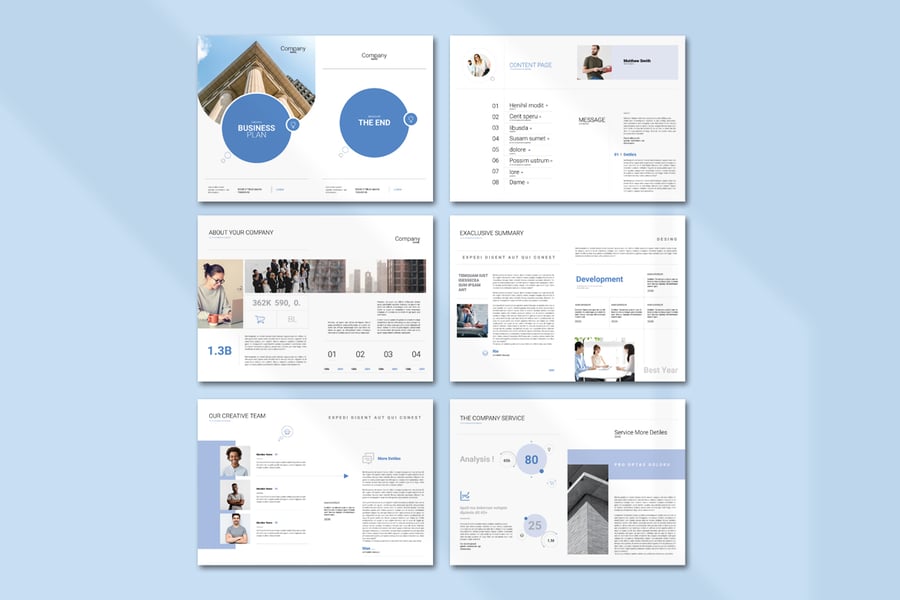 漂亮的蓝色商业计划手册画册模板