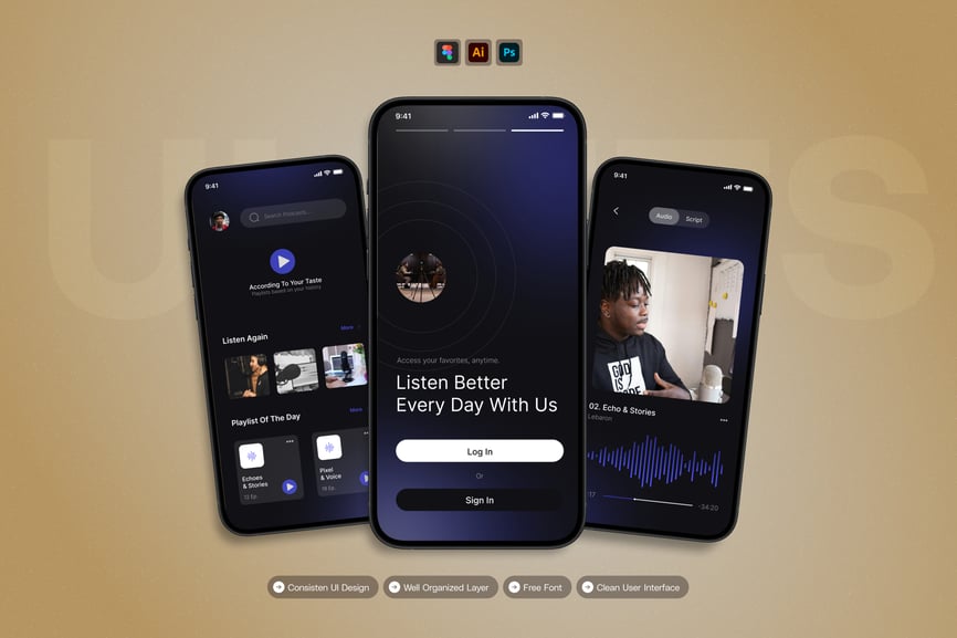 深紫色个人音乐移动应用APP UI KIT素材包