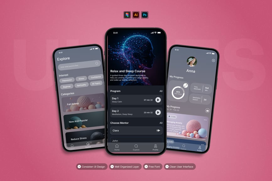 一套神秘的冥想主题移动应用APP UI KIT素材包-1 一套神秘的冥想主题移动应用APP UI KIT素材包