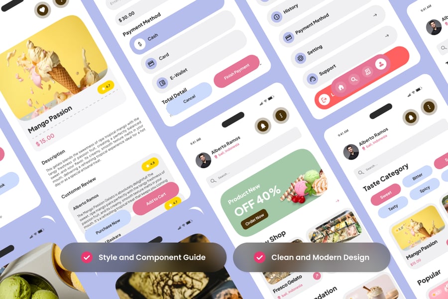 漂亮的美食冰淇淋主题APP UI KIT素材包