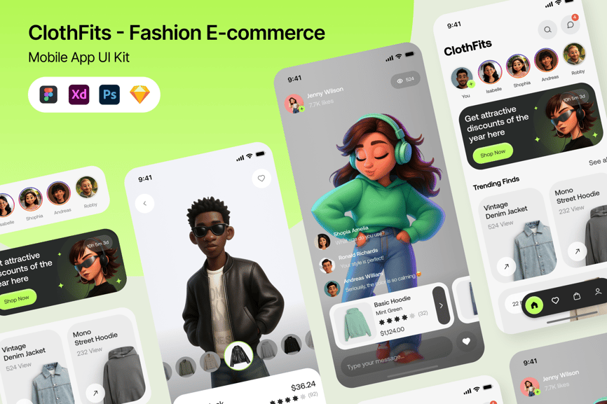 设计时尚的电子商务主题APP UI KIT素材包