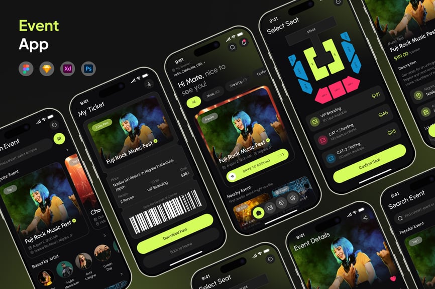 黑色比赛事件应用APP UI KIT素材包-1 黑色比赛事件应用APP UI KIT素材包
