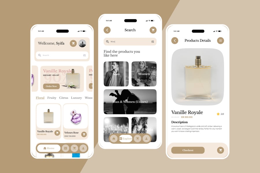 金色香水奢侈品电商主题APP UI KIT素材包