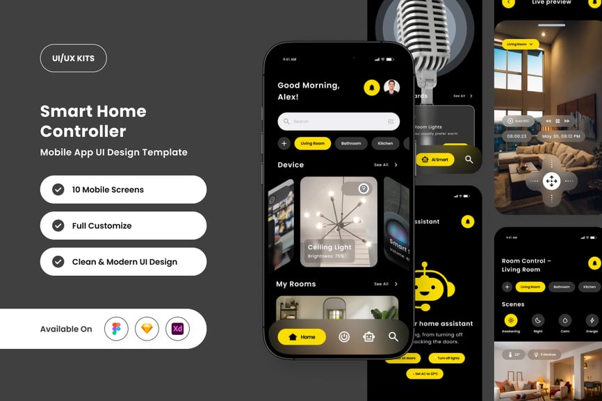 黑色智能家居主题APP UI KIT素材包