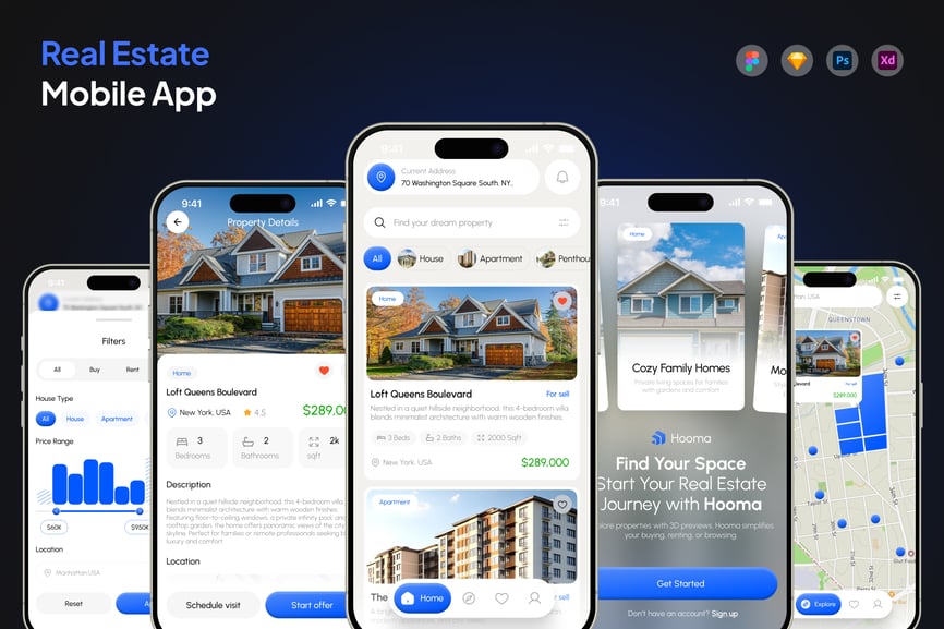 蓝色房地产应用APP UI KIT