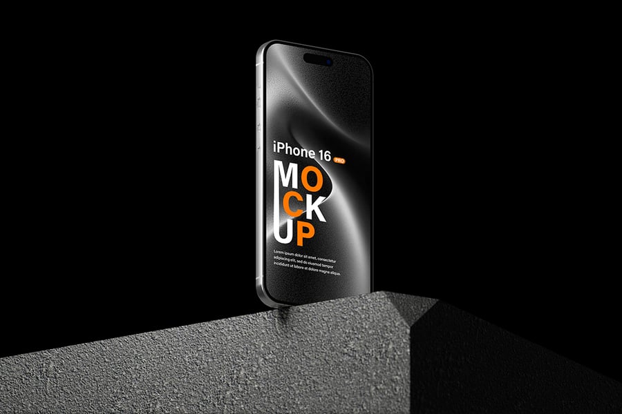 iPhone 16 Pro超酷暗黑背景手机模型PSD样机素材包