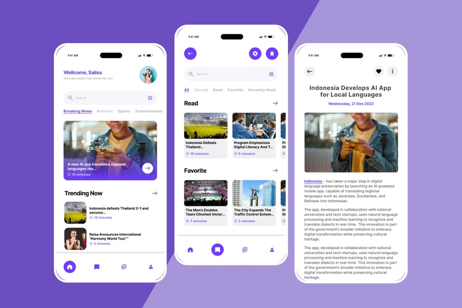 紫色智能AI新闻应用APP UI KIT素材包