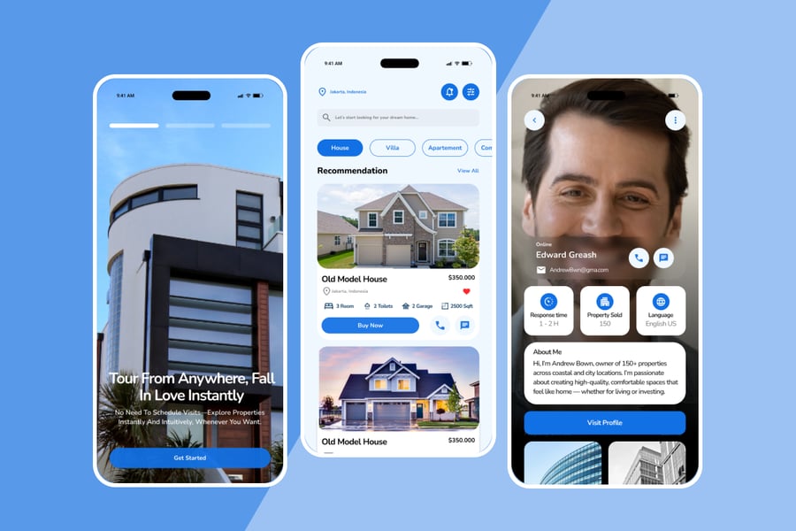 漂亮的蓝色房地产主题APP UI KIT素材包