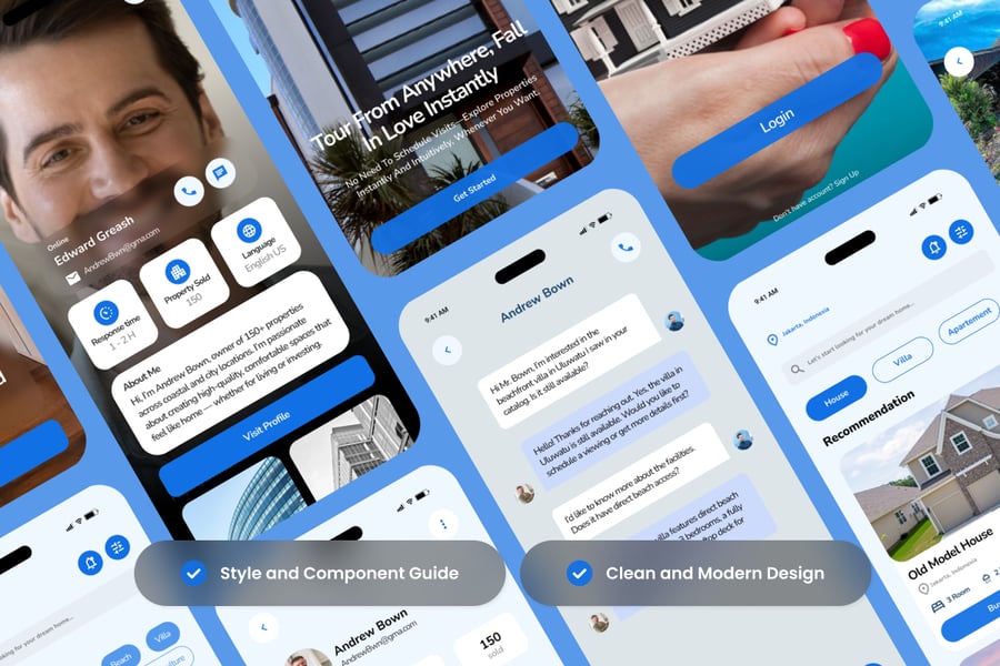 漂亮的蓝色房地产主题APP UI KIT素材包