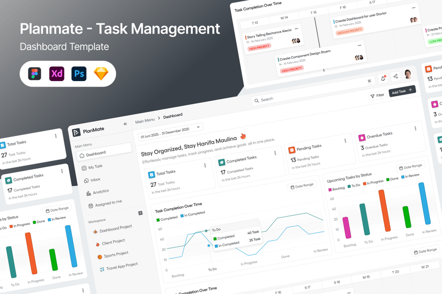 白色背景多彩任务管理后台UI界面素材包