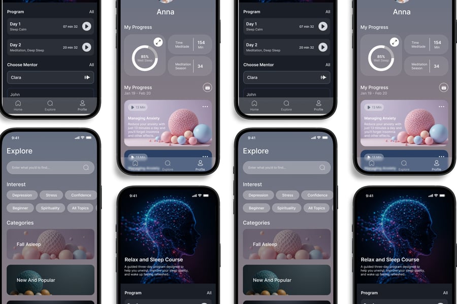 一套神秘的冥想主题移动应用APP UI KIT素材包-3 一套神秘的冥想主题移动应用APP UI KIT素材包