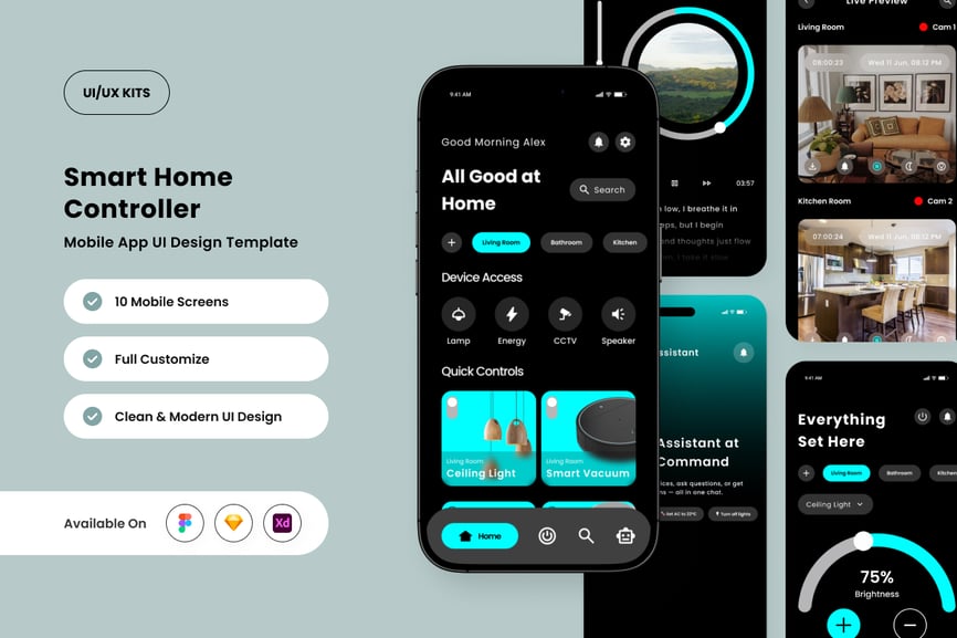 黑色智能生活应用APP UI KIT素材包