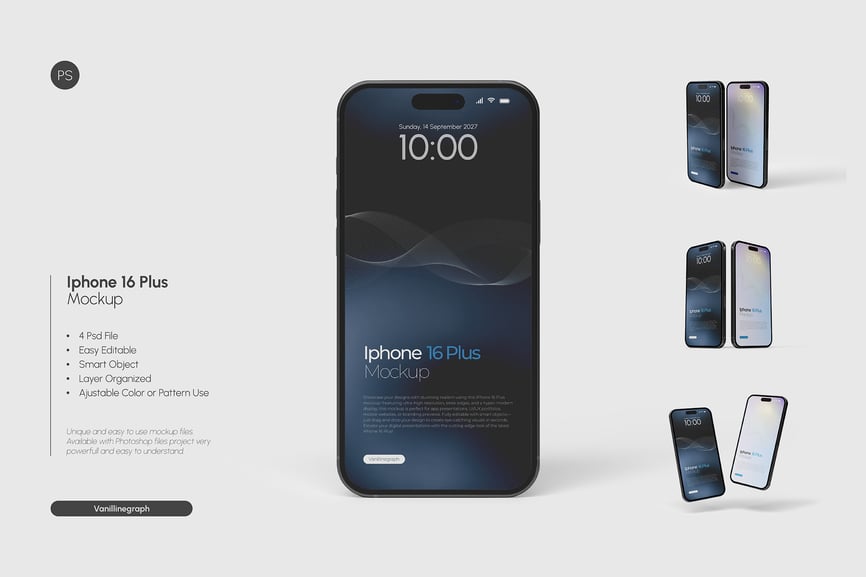 iPhone 16手机模型PSD样机素材包