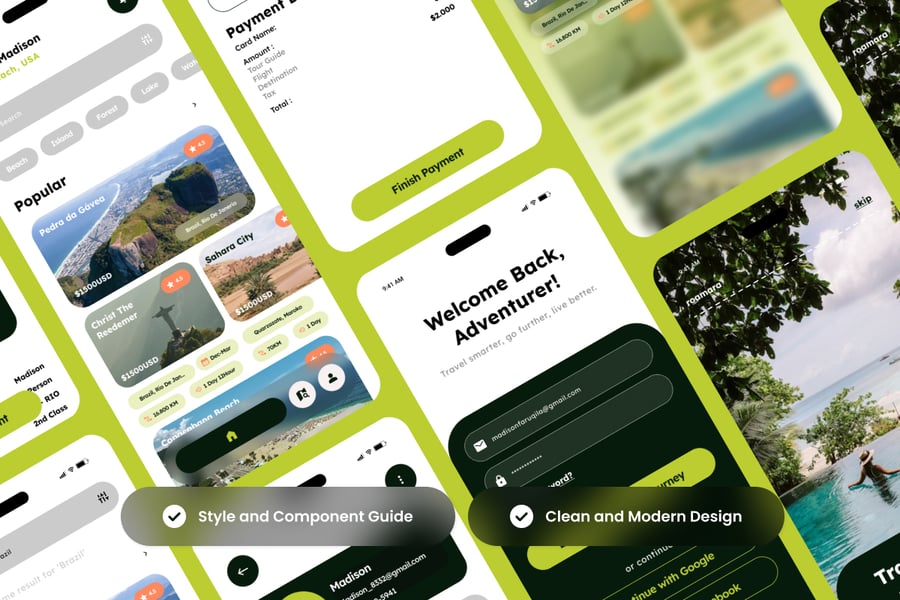 绿色风格个人旅行应用APP UI KIT素材包-2 绿色风格个人旅行应用APP UI KIT素材包