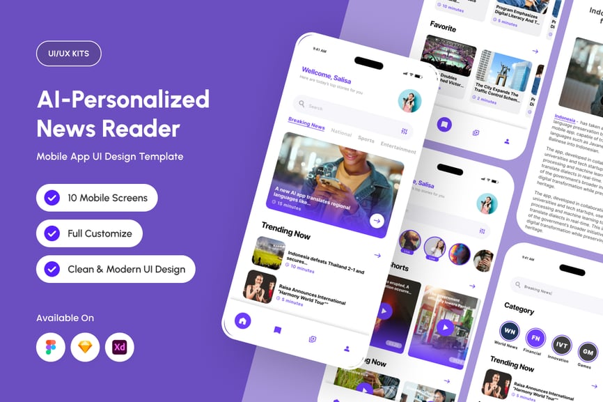 紫色智能AI新闻应用APP UI KIT素材包