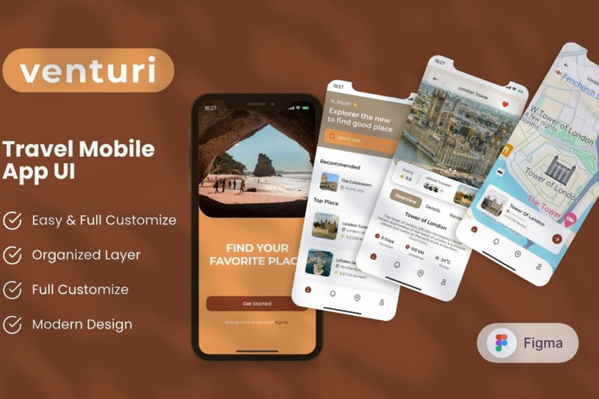 一套旅行移动应用APP UI KIT界面素材包