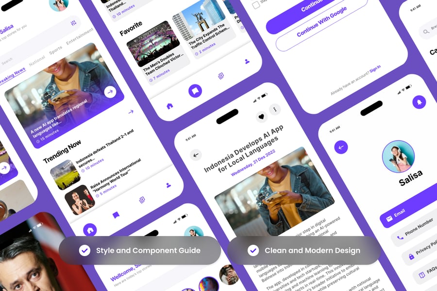 紫色智能AI新闻应用APP UI KIT素材包