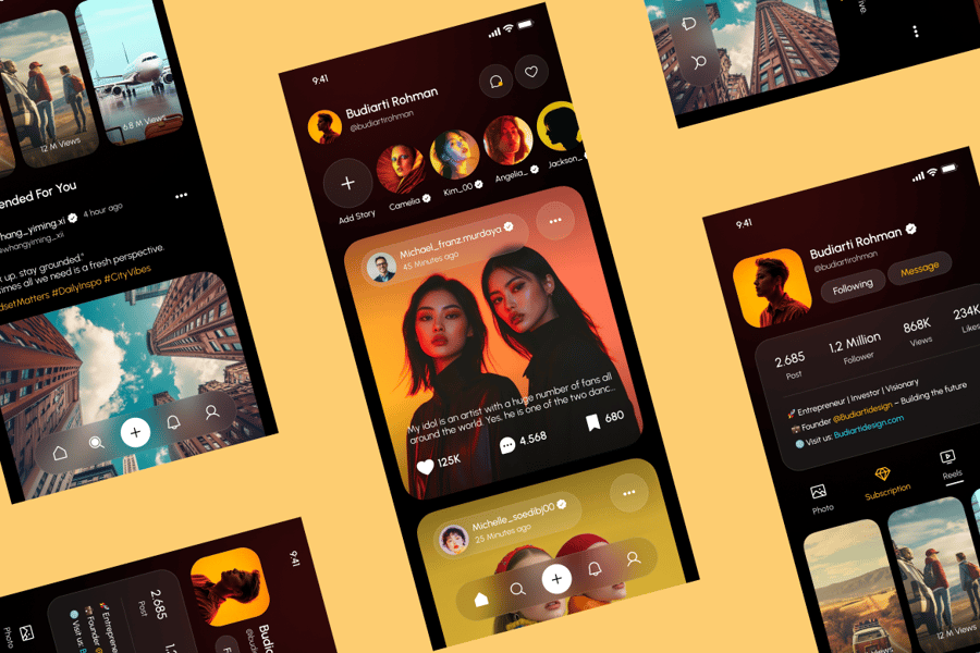 漂亮绚丽的社交媒体应用APP UI KIT素材包