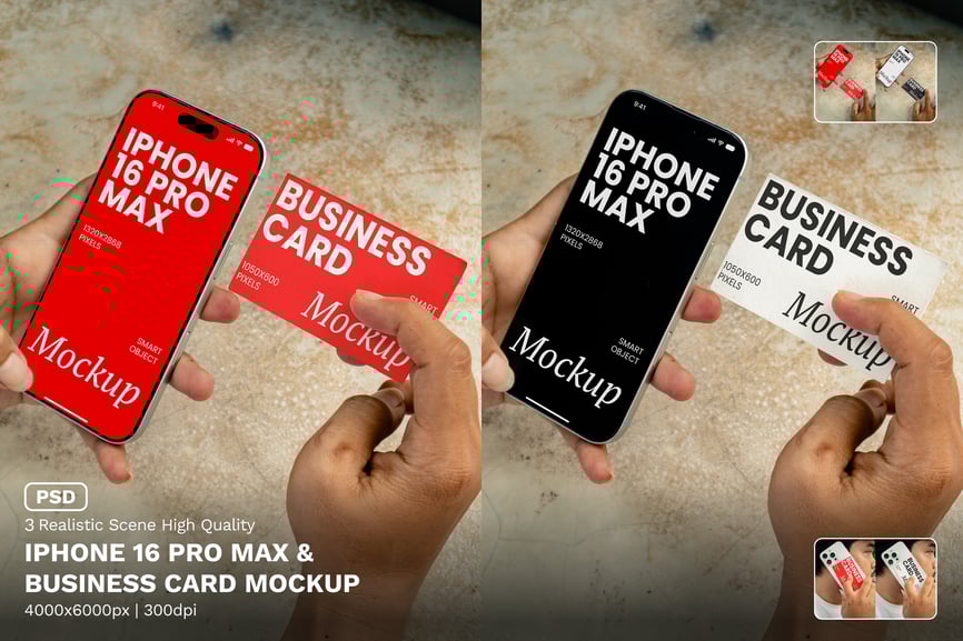 iPhone 16 Pro Max&名片模型PSD样机素材包-1 iPhone 16 Pro Max&名片模型PSD样机素材包