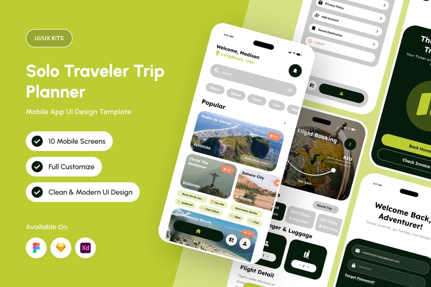绿色风格个人旅行应用APP UI KIT素材包-1 绿色风格个人旅行应用APP UI KIT素材包