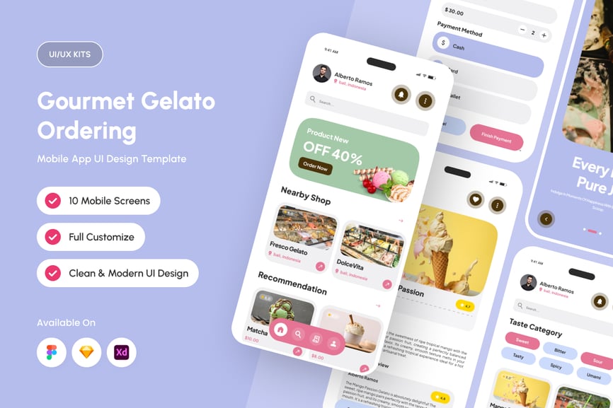 漂亮的美食冰淇淋主题APP UI KIT素材包