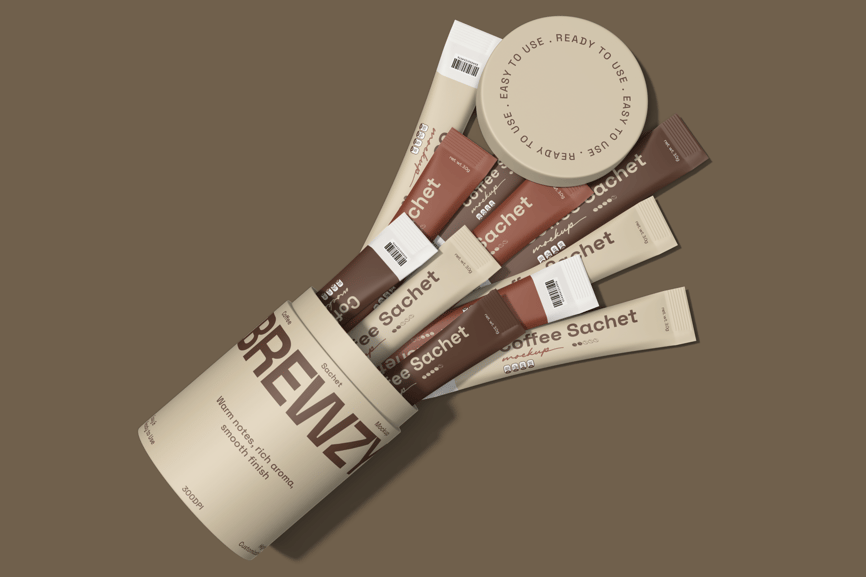 带管包装模型的咖啡袋PSD样机素材包