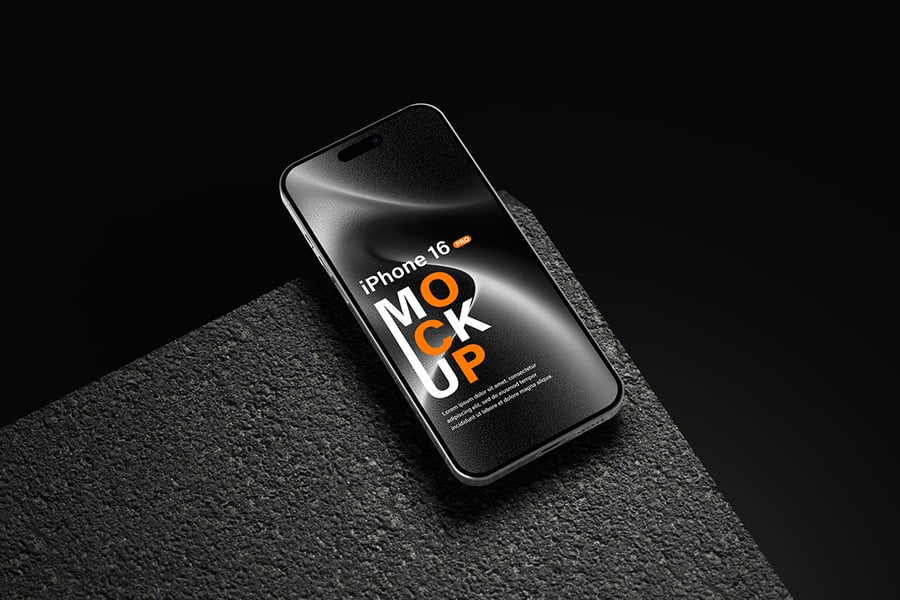 iPhone 16 Pro超酷暗黑背景手机模型PSD样机素材包