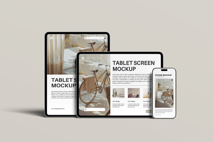 多种角度平板电脑加上智能手机双模型PSD样机素材包