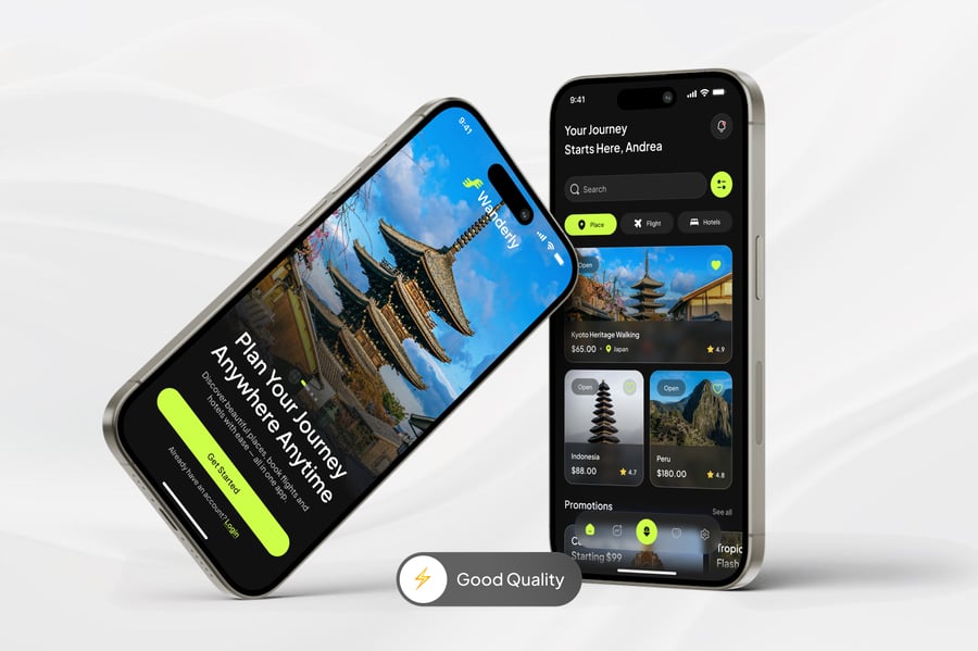 黑色旅行旅游主题APP UI KIT素材包
