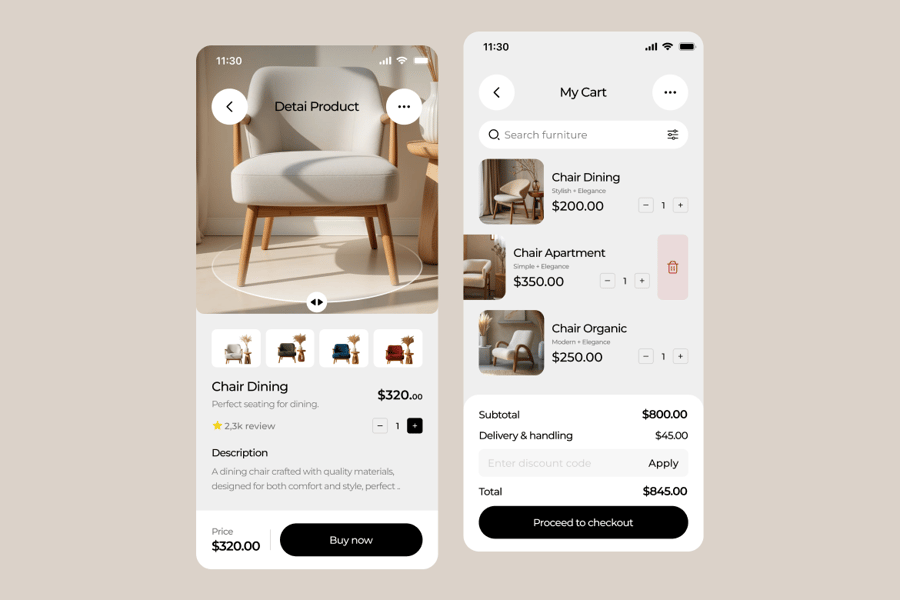 一套漂亮的家具店应用APP UI KIT素材包