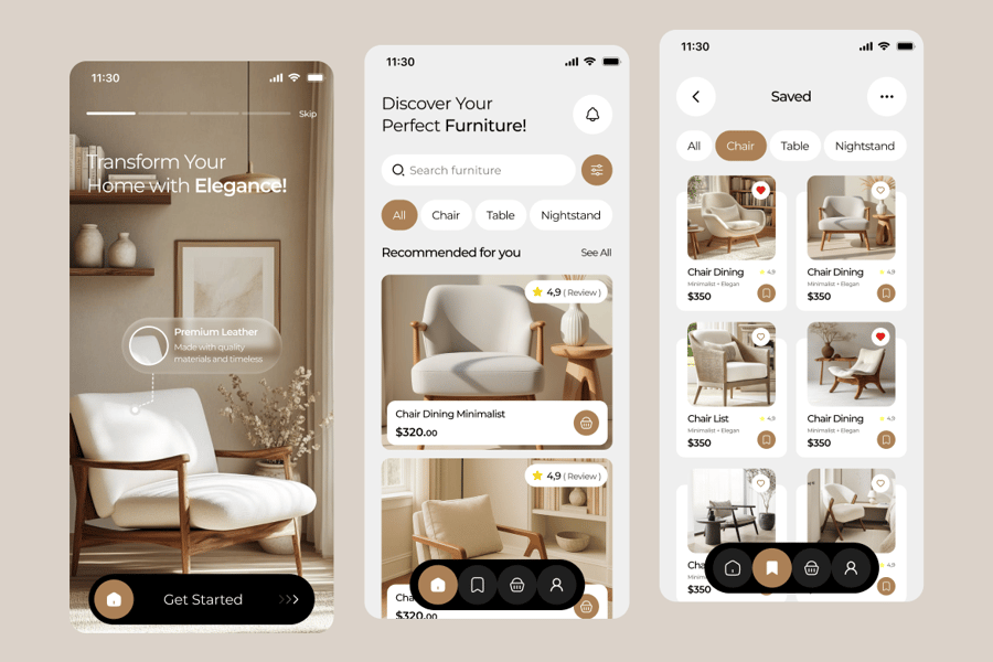 一套漂亮的家具店应用APP UI KIT素材包