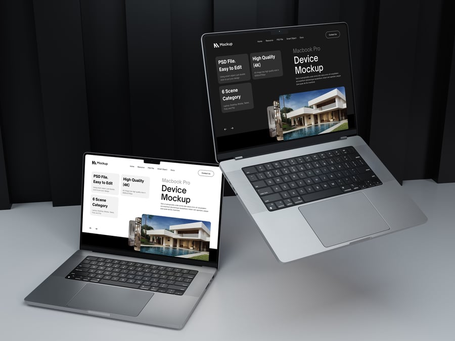 9个暗黑高级MacBook模型PSD样机素材包