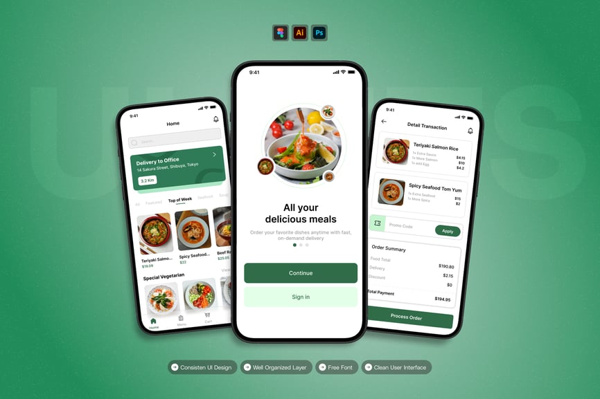 漂亮的绿色食品配送移动应用APP UI界面素材包-1 漂亮的绿色食品配送移动应用APP UI界面素材包
