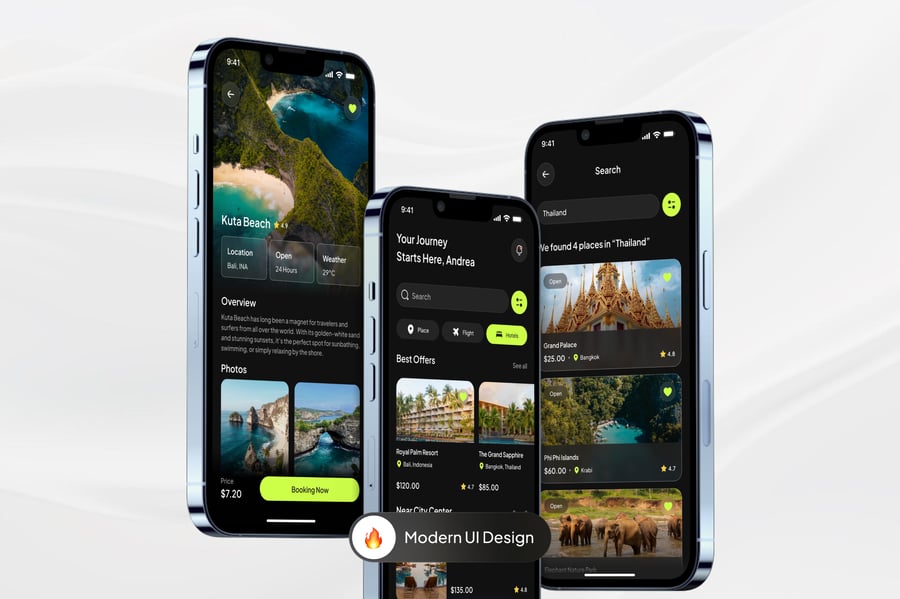 黑色旅行旅游主题APP UI KIT素材包