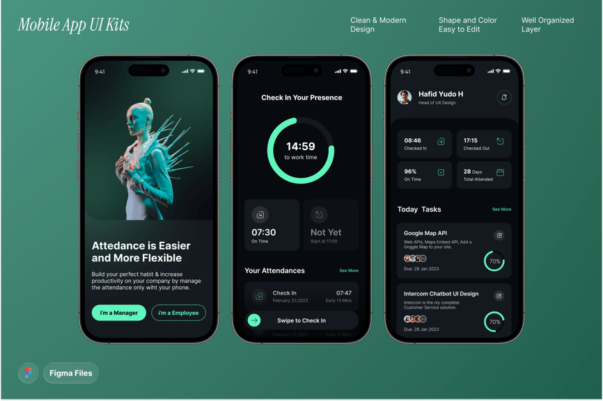 出勤监控主题移动应用APP UI Kit素材包-1 出勤监控主题移动应用APP UI Kit素材包
